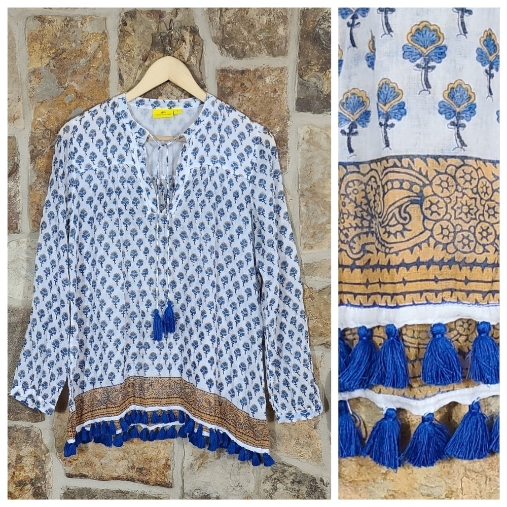 Roberta Roller Rabbit S SMALL Luberon Ditzy Tulip Floral Tassle Tunic Top